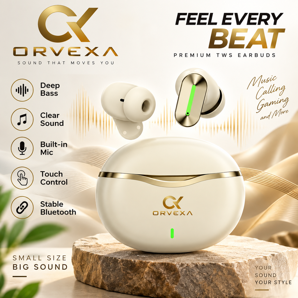 ORVEXA Firefly TWS Earbuds – 13mm Driver, 50 Hrs Playtime, Bluetooth 5.4