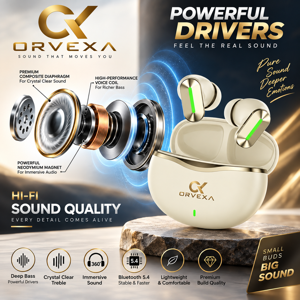 ORVEXA Firefly TWS Earbuds – 13mm Driver, 50 Hrs Playtime, Bluetooth 5.4