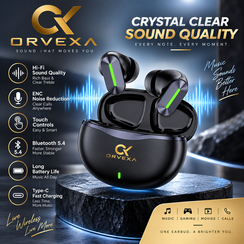 ORVEXA Firefly Earbud – 50 Hrs Playtime, 13 mm Driver, Black