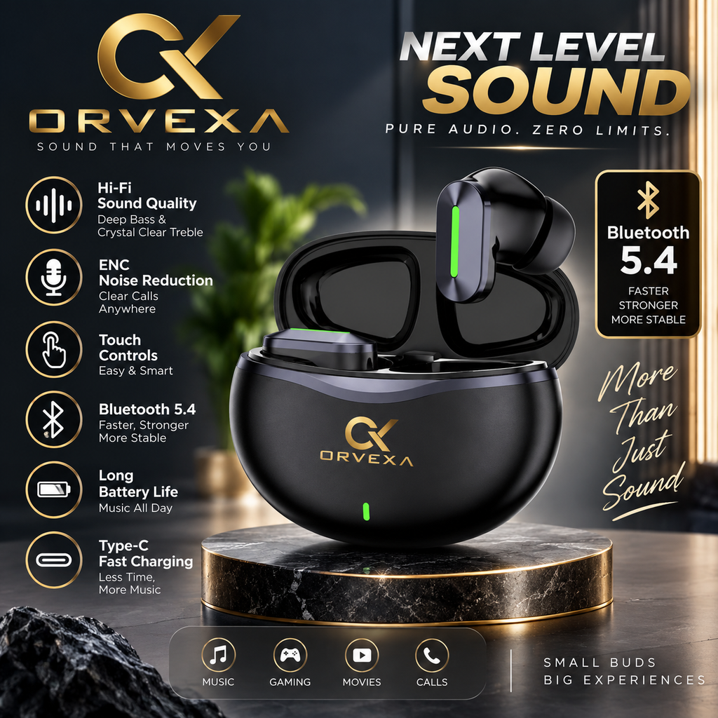 ORVEXA Firefly Earbud – 50 Hrs Playtime, 13 mm Driver, Black
